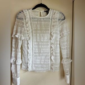 AQUA White Lace Ruffle Blouse Size XS